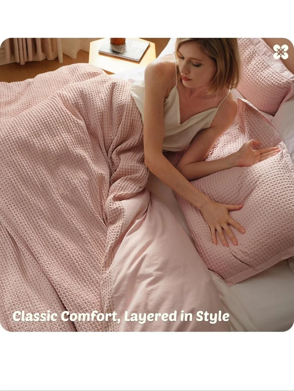 Bedsure Cotton Duvet Cover Queen - 100% Cotton Waffle Weave Pink 3 Piece 90X90